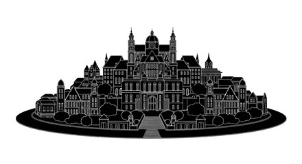 Obraz premium Castle Silhouette Icon ? Majestic Medieval Palace Architecture Graphic Design