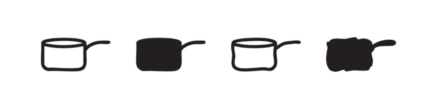 Set of Saucepan Icons in Outline Solid and Hand-Drawn Styles for Kitchen and Cooking Designs