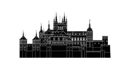 Fototapeta premium Castle silhouette illustration ? medieval fortress architectural landmark design