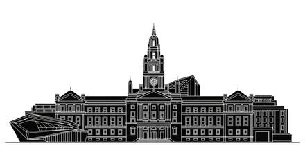 Obraz premium City Hall Silhouette ? Iconic Municipal Government Building Vector Illustration