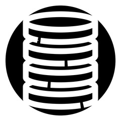 Database storage server icon depicting data management, information systems, and digital technology concepts within a black circle, offering a clear visual for data structure and storage solutions © vectorwin