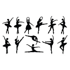 Black silhouettes of ballerinas in various dance poses © MDSHAHIN