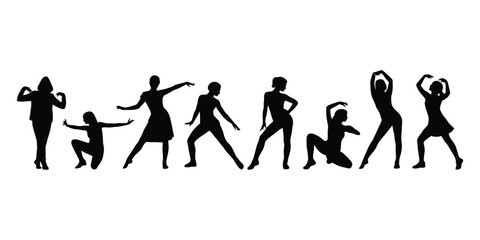 Obraz premium Black silhouettes of women in various dance poses