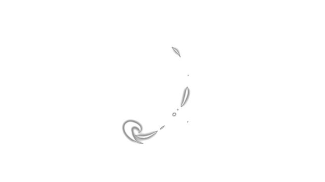 Minimalist illustration of a curved line with a small leaf element on a white background