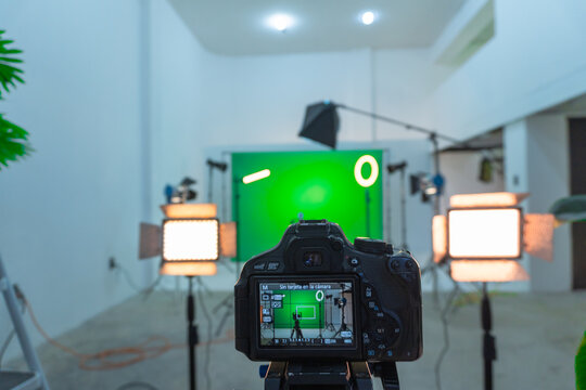 Camera recording video in a professional studio setup