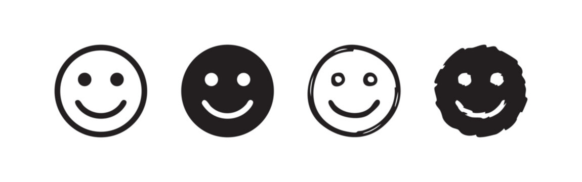 Happy face icons in various styles, representing emotions and feedback.