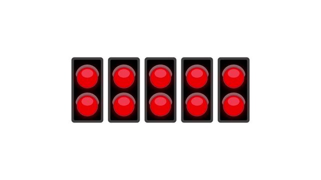 Racing light icon animation from red to green, retro style racing light animation on white background