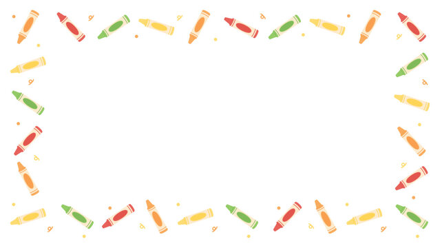 Cute pastel colored crayons border background. Flat design illustration. Back to school concept.