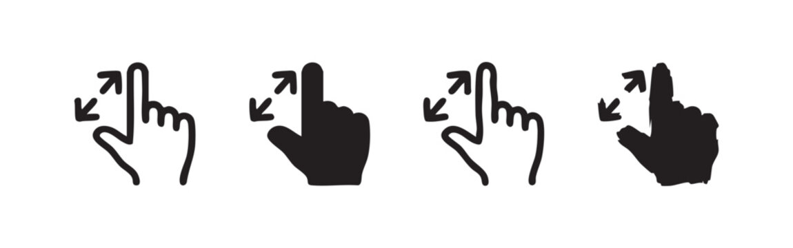 Set of pinch and zoom gesture icons in black and white