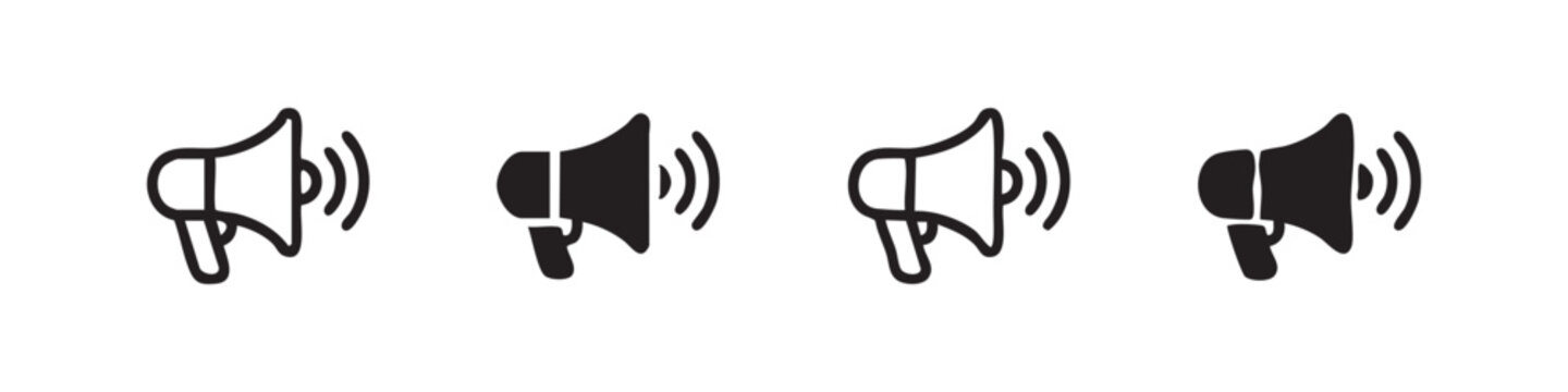 Megaphone icon set, speech communication and public announcement symbol collection
