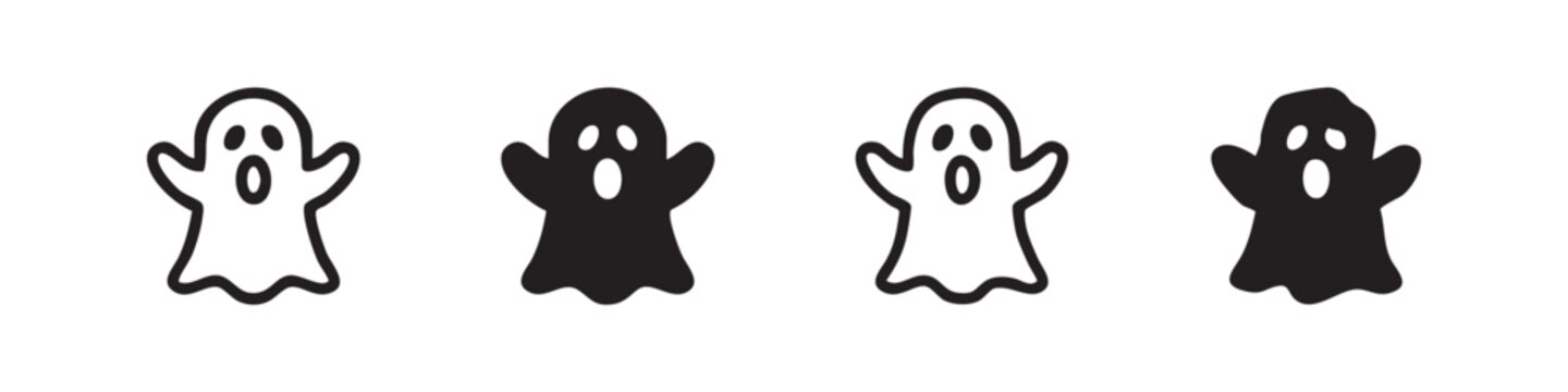 Ghost icon set, spooky Halloween spirit and haunting symbols
