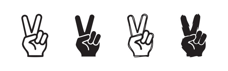 Obraz premium Hand Peace Sign and Victory Gesture Icon Set - Simple Minimal Human Hand Elements