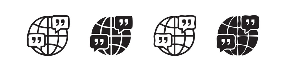 Naklejka premium Global Communication and Language Translation Icon Set - Speech Bubbles on Globe Symbols