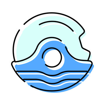 Abstract illustration showing a light blue glacier or ice cap slowly melting into a deep blue ocean with wave lines, symbolizing climate change, environmental conservation, and the cryosphere