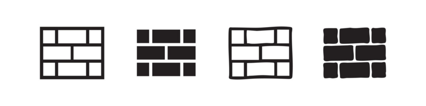 Brick Wall Construction Icon Set - Four Styles for Building and Architecture Design