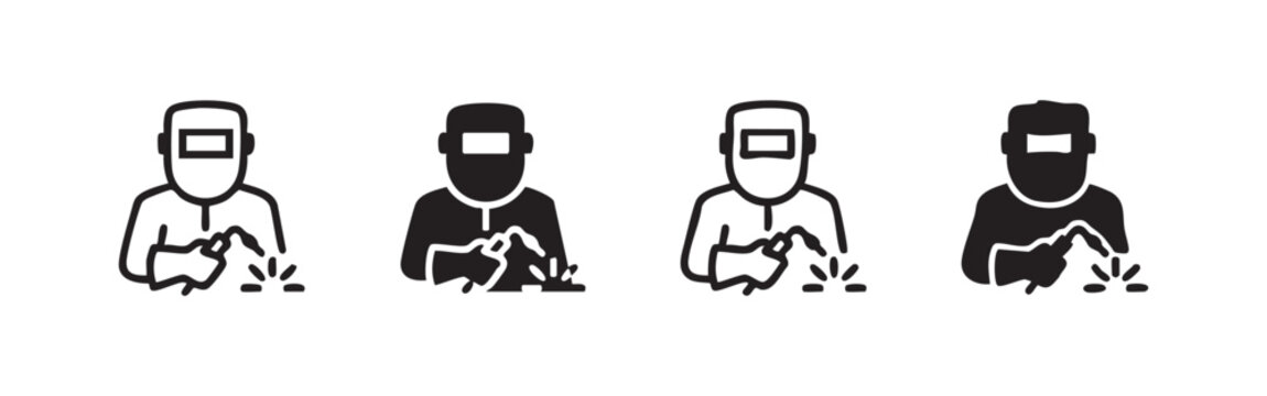 Professional Welder Icon Set with Mask and Welding Torch Sparks