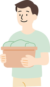 Man Holding Laundry Basket Character