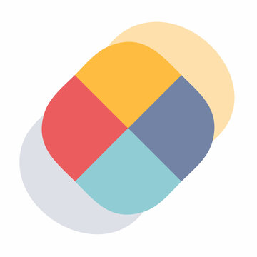 Abstract geometric shape with four colorful quadrants and overlapping elements