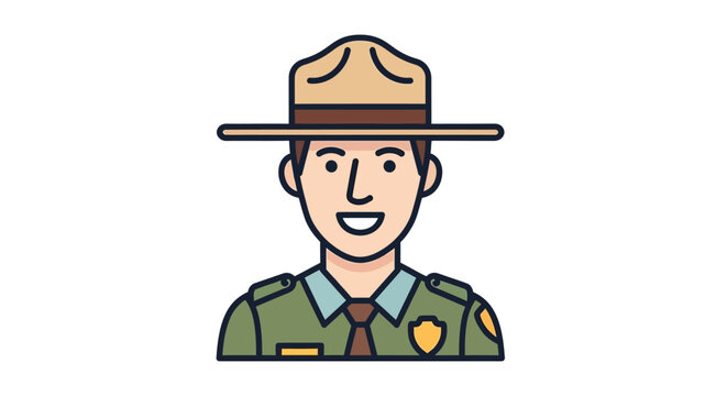 Park ranger wearing a wide brim hat character design isolated on white