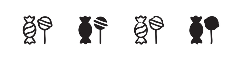 Fototapeta premium Set of four candy icons, line and solid fill