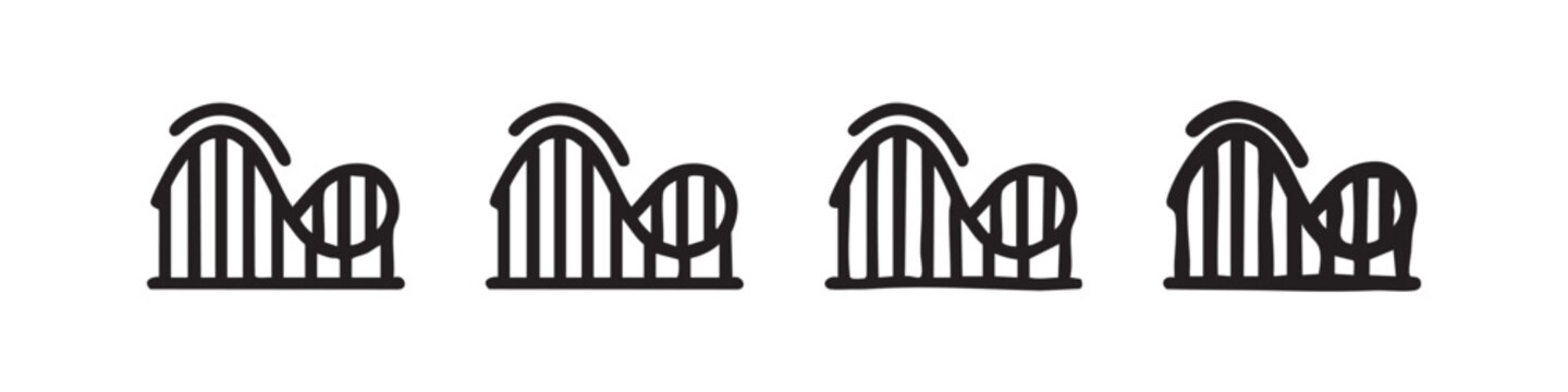 Set of four roller coaster icons, line and solid fill