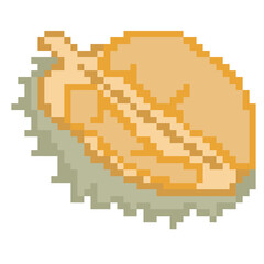 Fototapeta premium Durian fruit slice pixel art icon for tropical food graphic