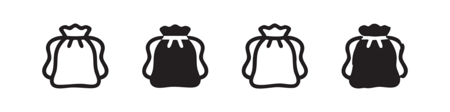 Drawstring Pouch Icon Set - Storage, Sack and Small Bag Symbols