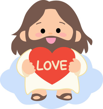 Jesus on Cloud Hugging Love Heart Character