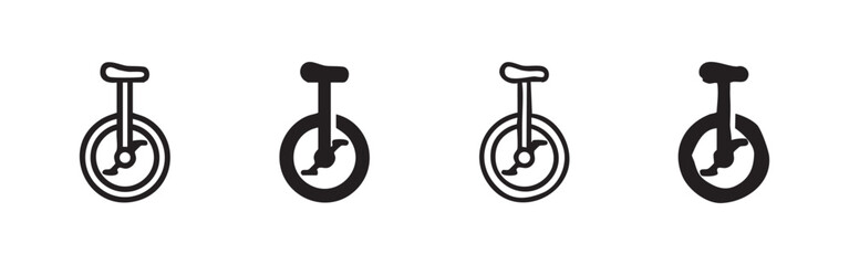 Four unicycle icons, circus, sport, black and white set © liubomir118809