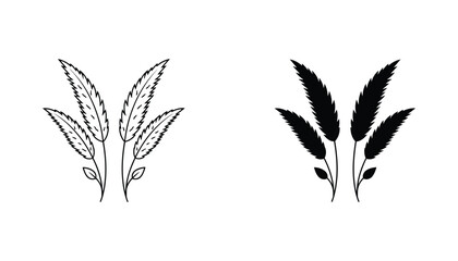 Wheat stalk bundle vector icon set in detailed line art and solid black silhouette styles isolated on white background for agriculture and organic food branding © TARU STOCKPLC