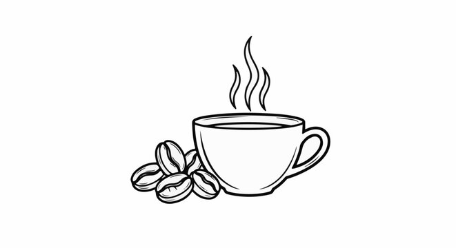 A steaming cup of coffee with whole beans beside it
