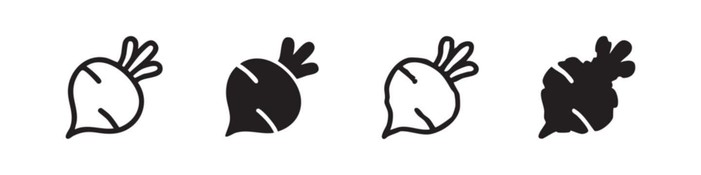 Set of four beetroot icons, root vegetable, healthy food, black and white