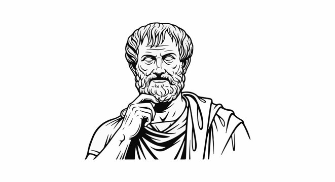 Bust of a thoughtful ancient philosopher with a beard and toga