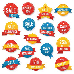 Obraz premium Sale stickers, discount labels, clearance badges, promotional tags, vector sale icons