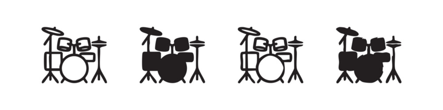 Four drum set icons in different styles