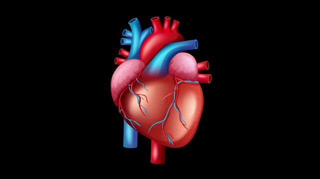 Anatomical Human Heart Beating Animation on a Solid Black Background