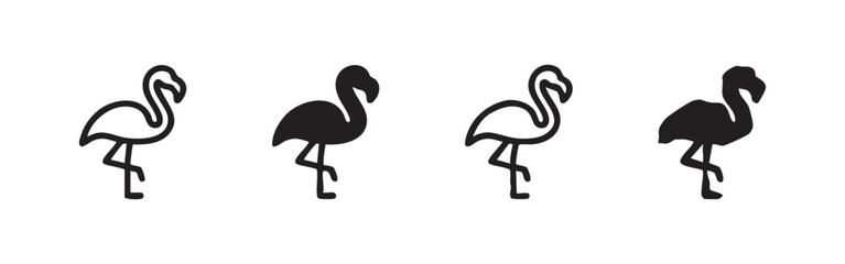 Icon set: flamingoes in black and white outlines and silhouettes © liubomir118809