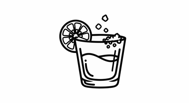 A simple line drawing of a shot glass with a lime slice and salt rim