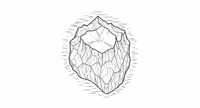 Artistic depiction of an iceberg with rough textures and horizontal lines suggesting water
