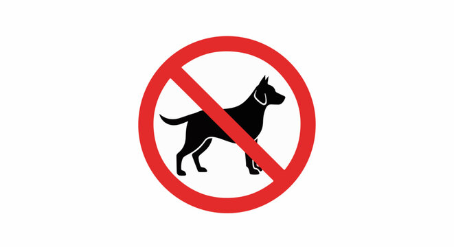 Black silhouette of a dog inside a red prohibition circle