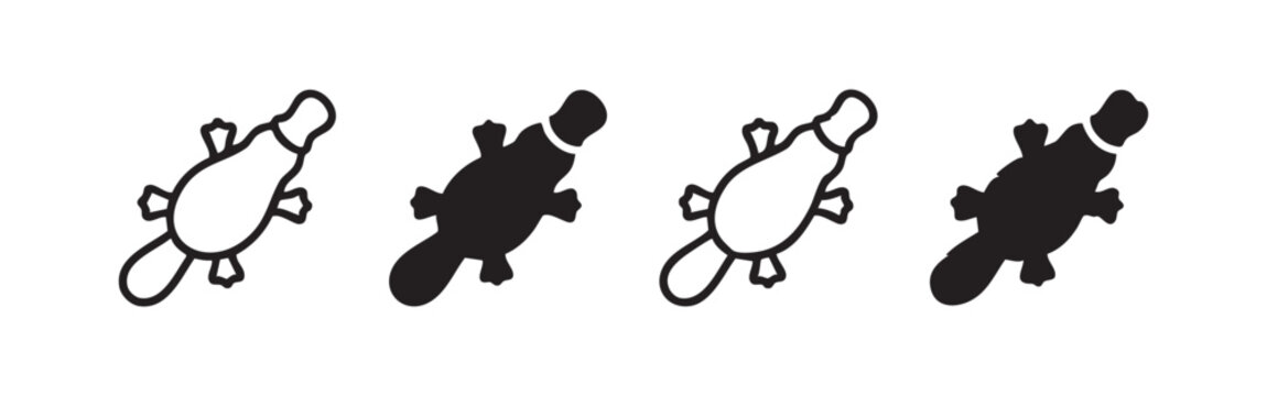 Set of four platypus icons in black and white styles