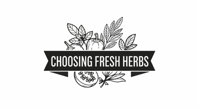 Artistic logo with a harvest theme, featuring vegetables and herbs