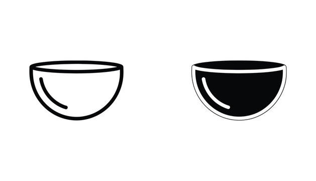 Minimalist bowl icon set featuring clean line art and solid black filled version for kitchenware or food service design projects