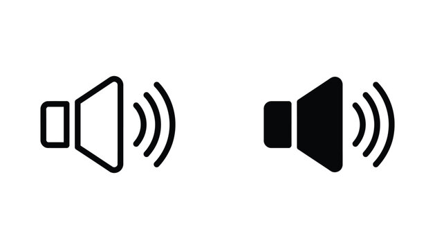 Audio sound volume level icons set with speaker symbol and signal waves in outline and solid black style for interface design and digital media controls