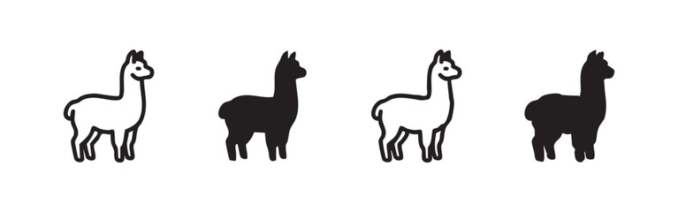 Set of simple alpaca icons in outline and solid fill styles © liubomir118809