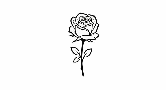 A simple, stylized black and white line drawing of a single rose