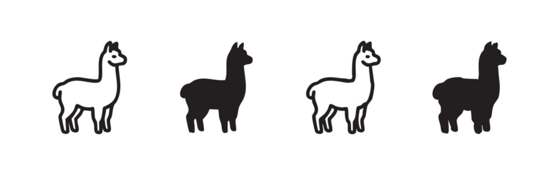 Set of simple alpaca icons in outline and solid fill styles