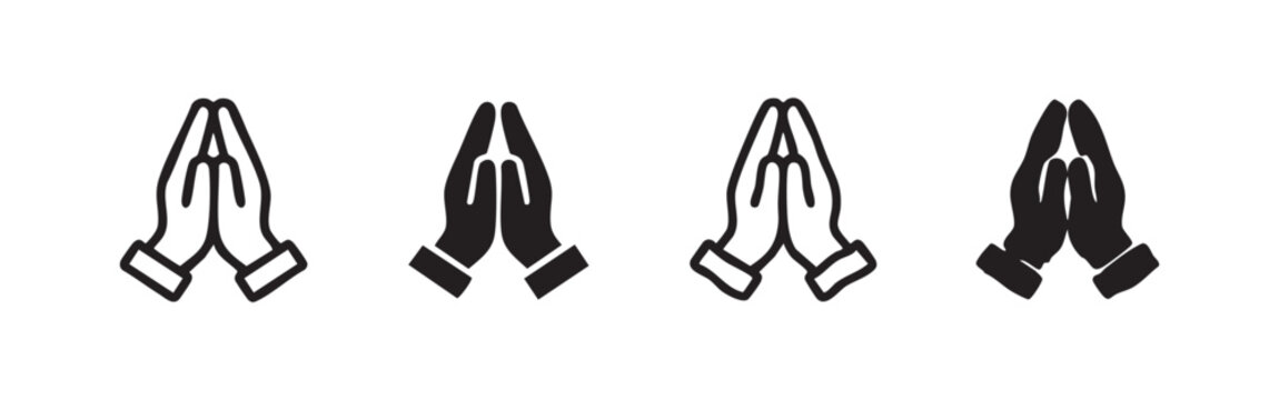 Praying hands icon set, outline and filled, clean and sketched styles