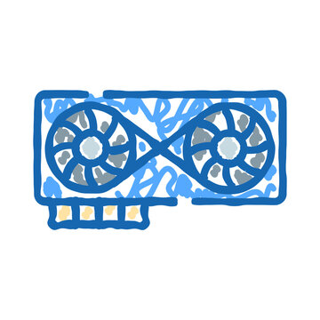 Computer video card illustration with cooling fans, connection pins and circuit board details, symbolizing gpu power, gaming performance and modern digital hardware technology