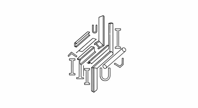 Assortment of various metal structural shapes, line drawing